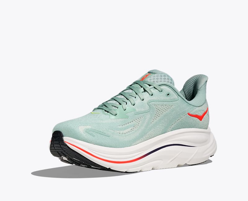 HOKA Men's Clifton 10 Shoes in Sage/Neon Flame