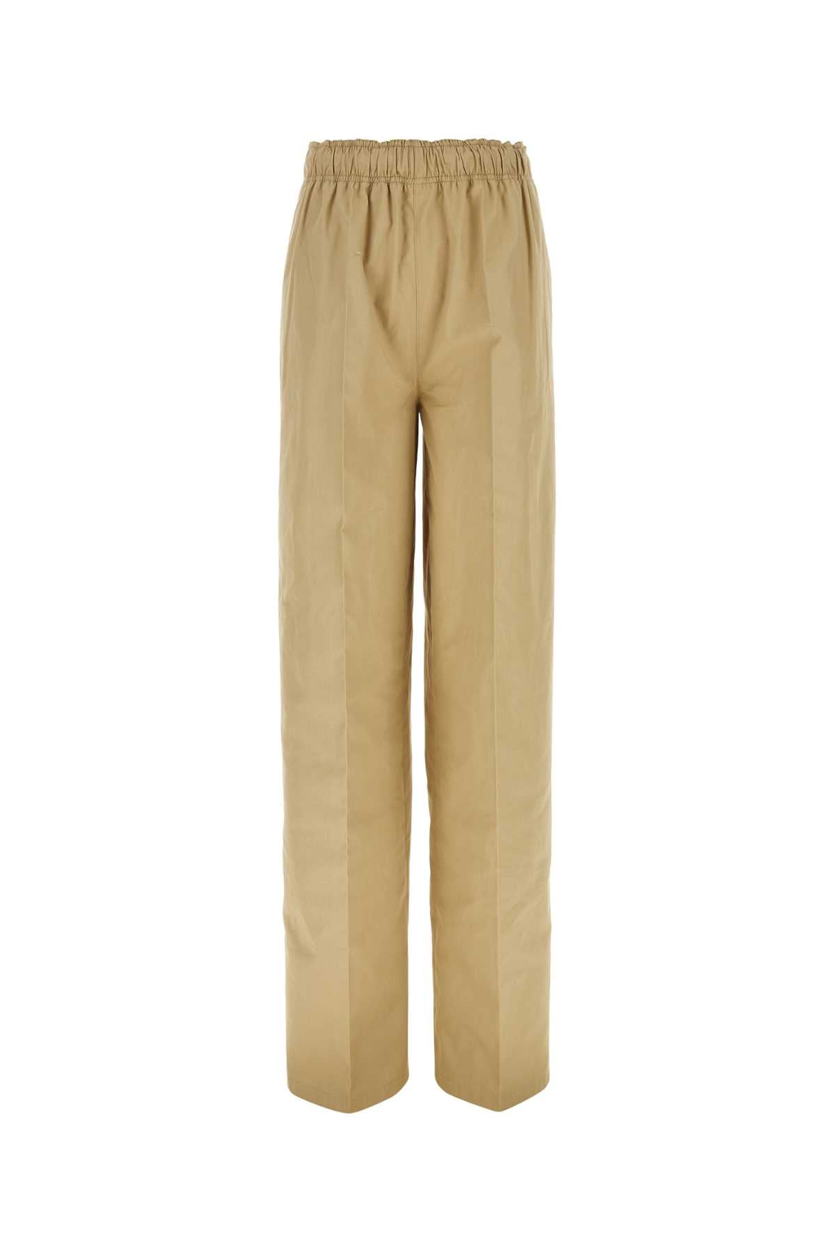 Wide-Leg Cotton Trousers — Beige