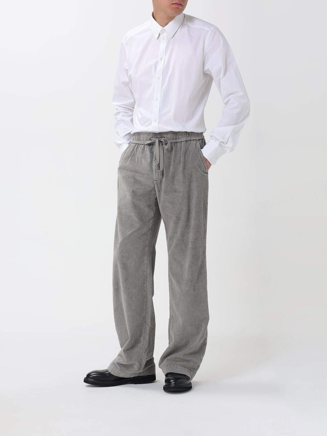 Logo-plaque corduroy trousers - Grey