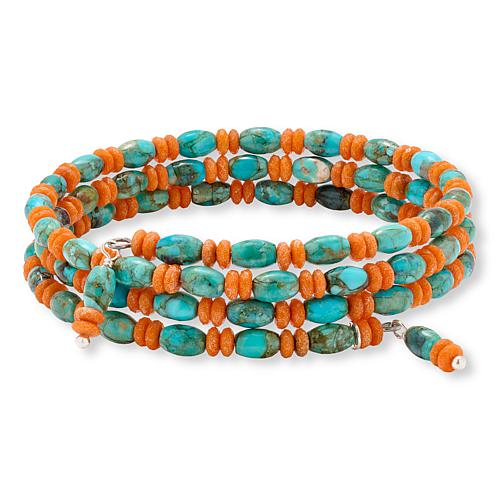 Turquoise and Orange Coral Coil Bracelet