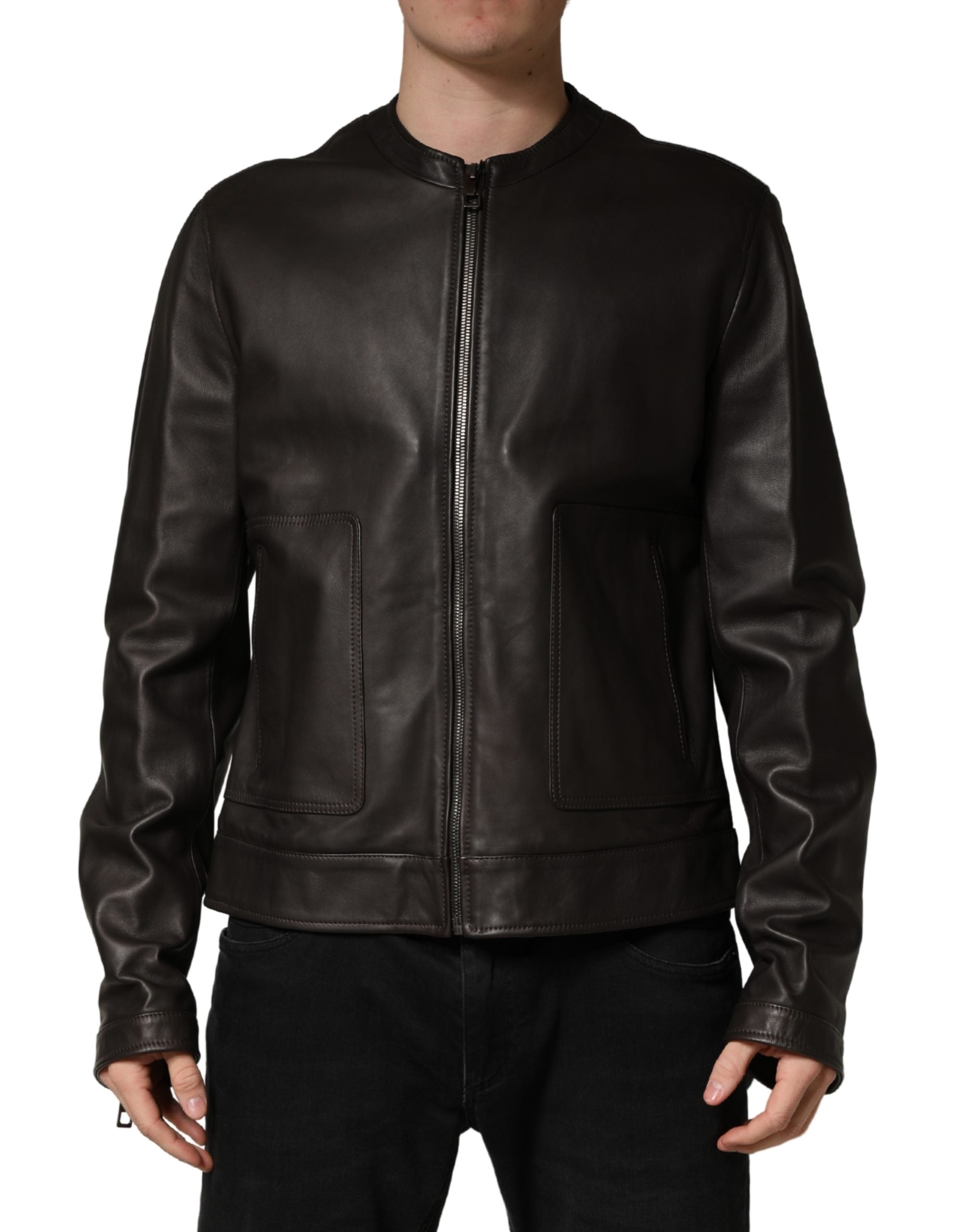 Lambskin Leather Biker Jacket — Black