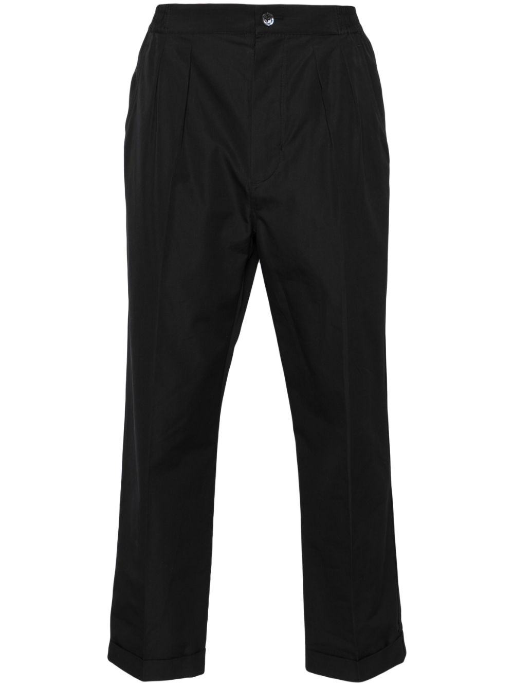 Tapered-leg cotton-blend trousers - Black