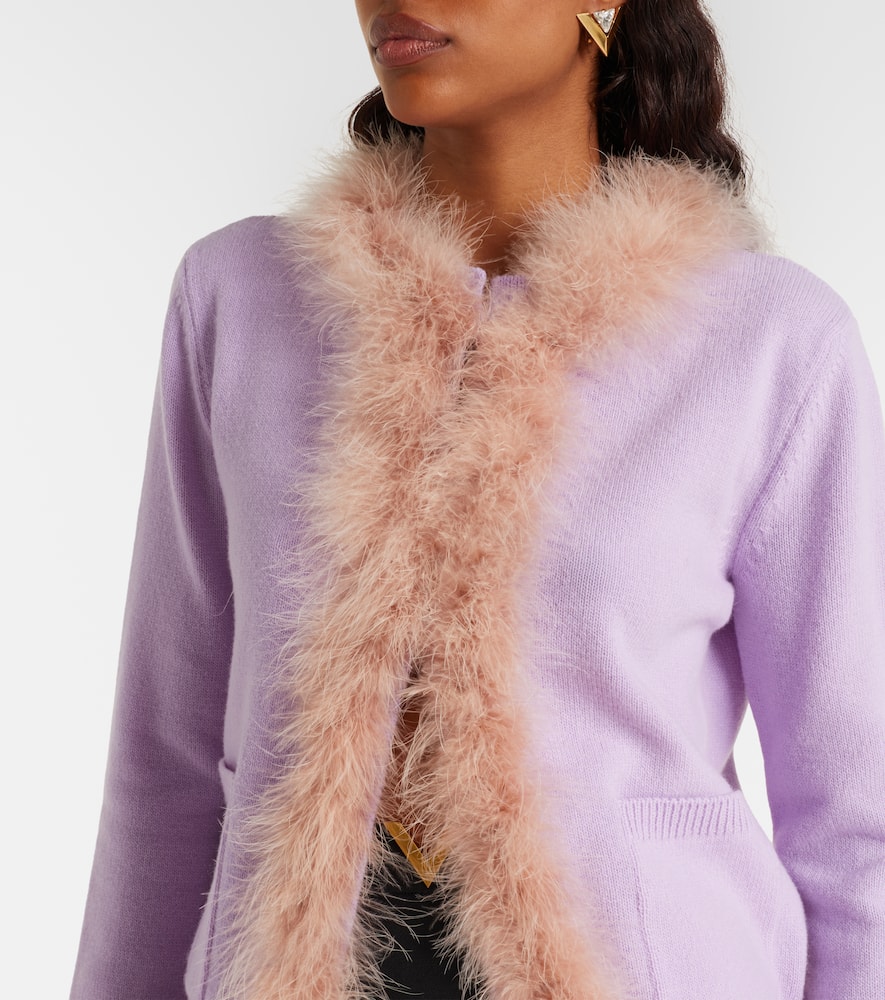 Feather-trimmed virgin wool cardigan