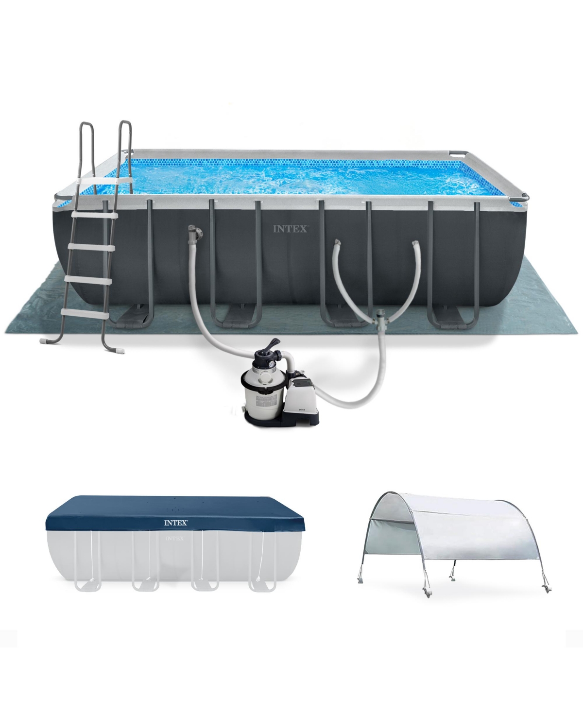18Ft x 52In Ultra Xtr Rectangular Frame Swimming Pool Kit w/Pump & Canopy