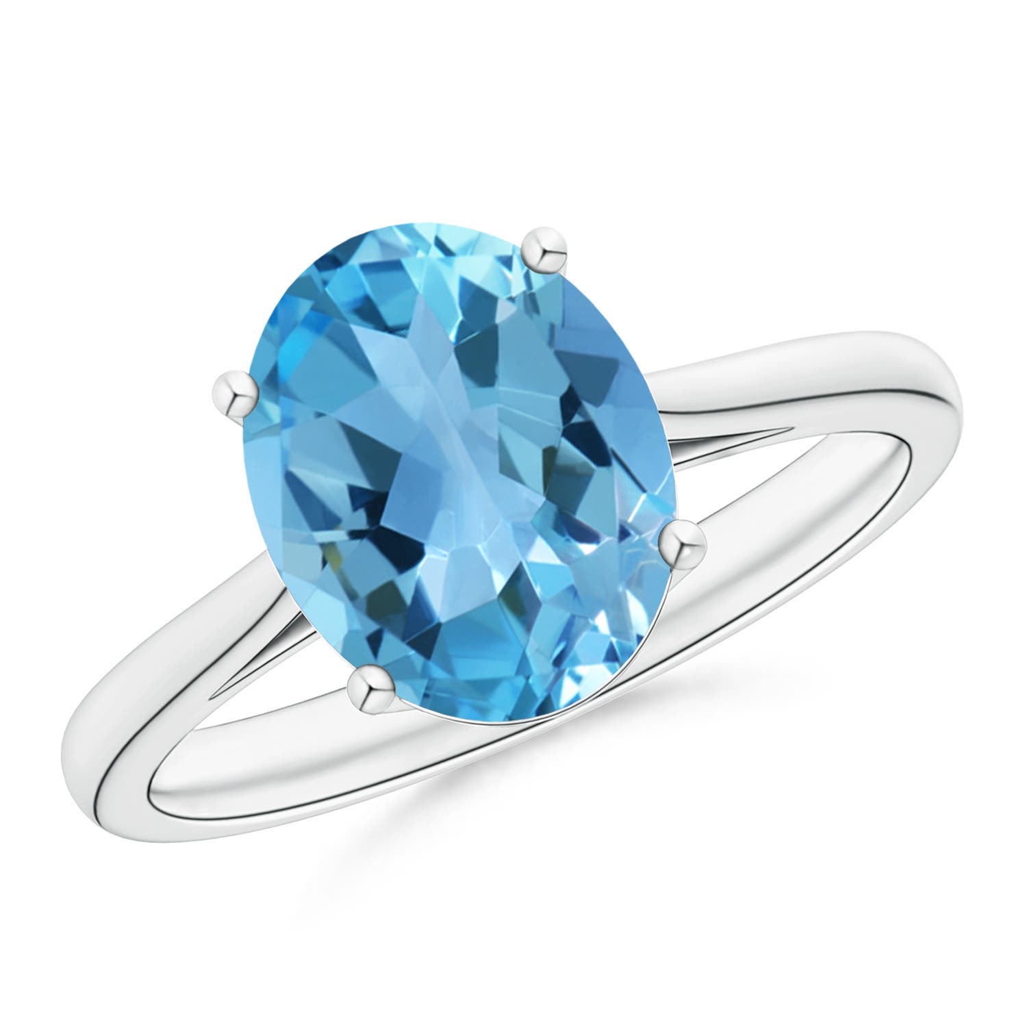 Angara 3.25 Carats Oval Solitaire Swiss Blue Topaz Cocktail Ring in Platinum