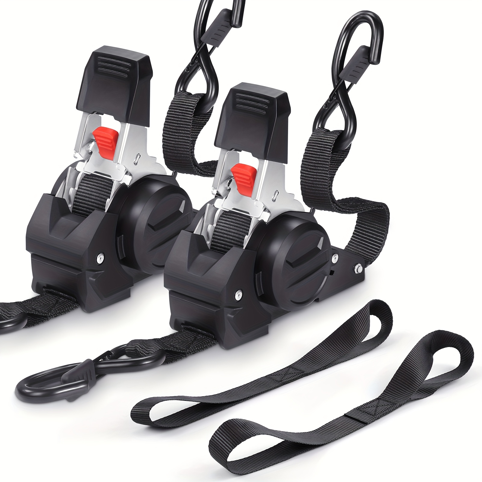 TEMU 4pcs Retractable Ratchet Straps, 2pcs 10 Feet Heavy Duty Auto Self Retracting Tie Down Straps - Cargo Straps For Truck, Cargo Trailer
