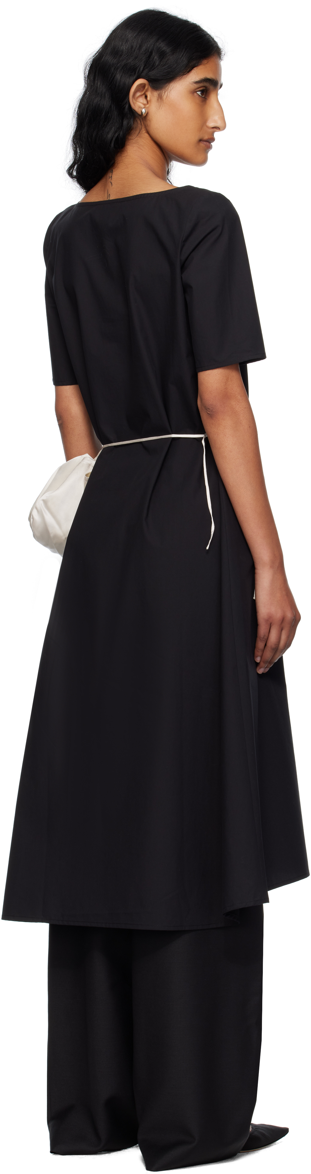 Black Cotton Poplin Midi Dress