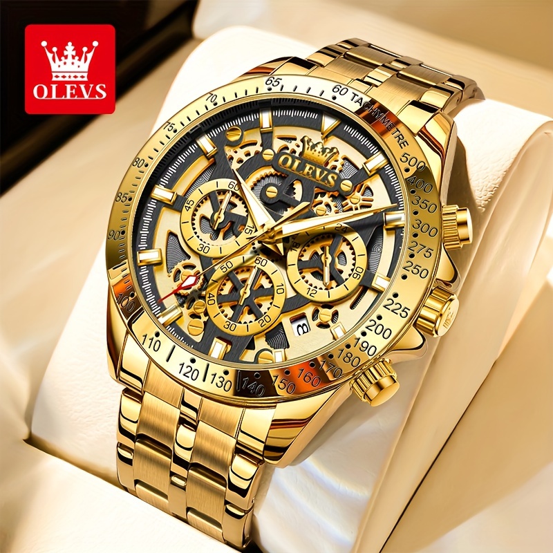 TEMU Olevs Watch Men Stainless Steel Watches Luxury Chronograph Multifunction Men Wrist Watch With Date Dress Watch For Men Gift For Relojes Para