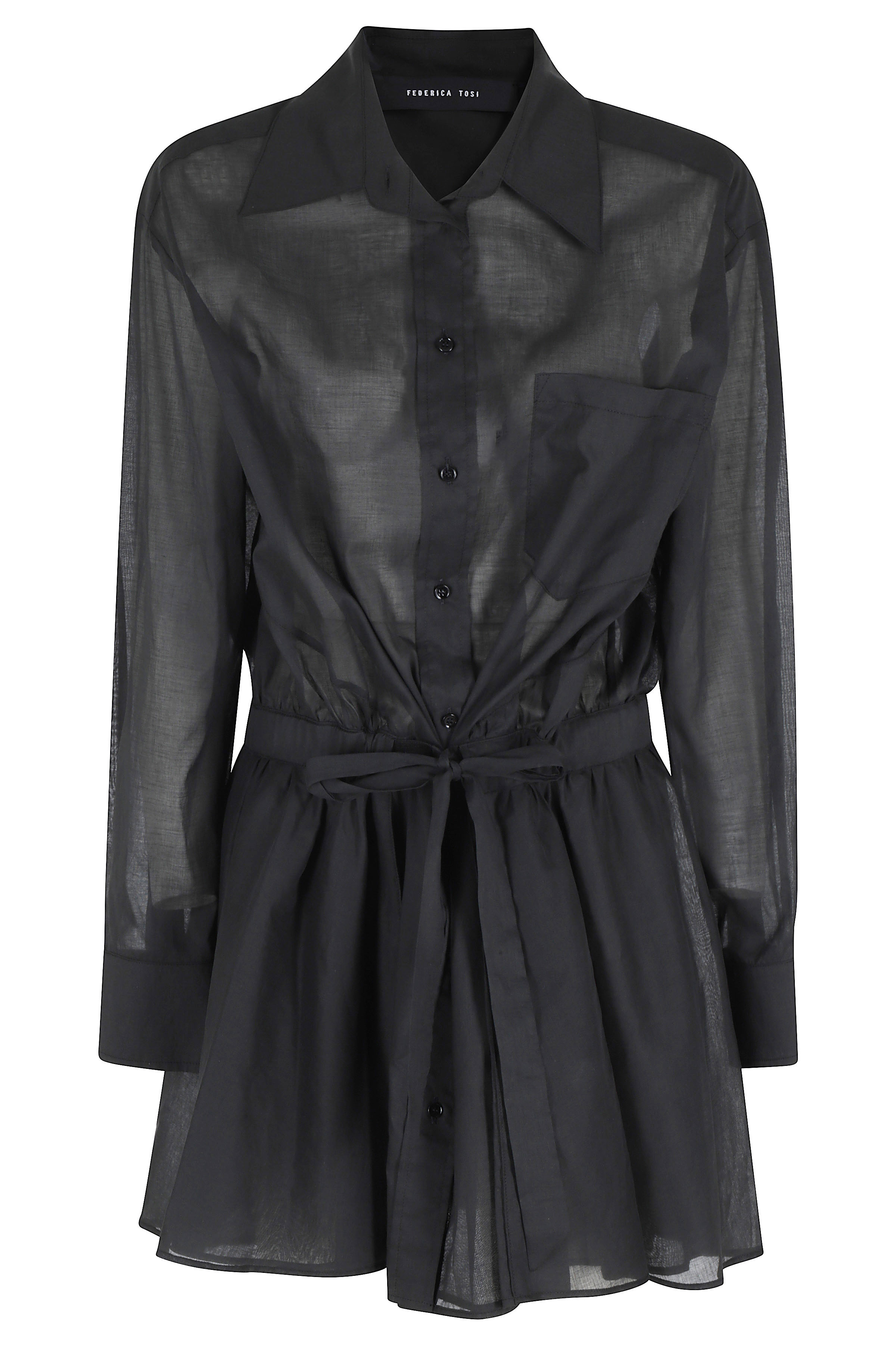 Abito Corto Allacciatura A Camicia Mussola Di Cotone Black - Women