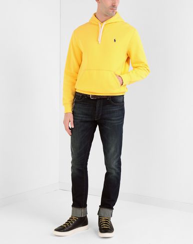 Cotton Blend Fleece Athleltic Hoodie Man Sweatshirt Yellow Size XXL Cotton, Polyester