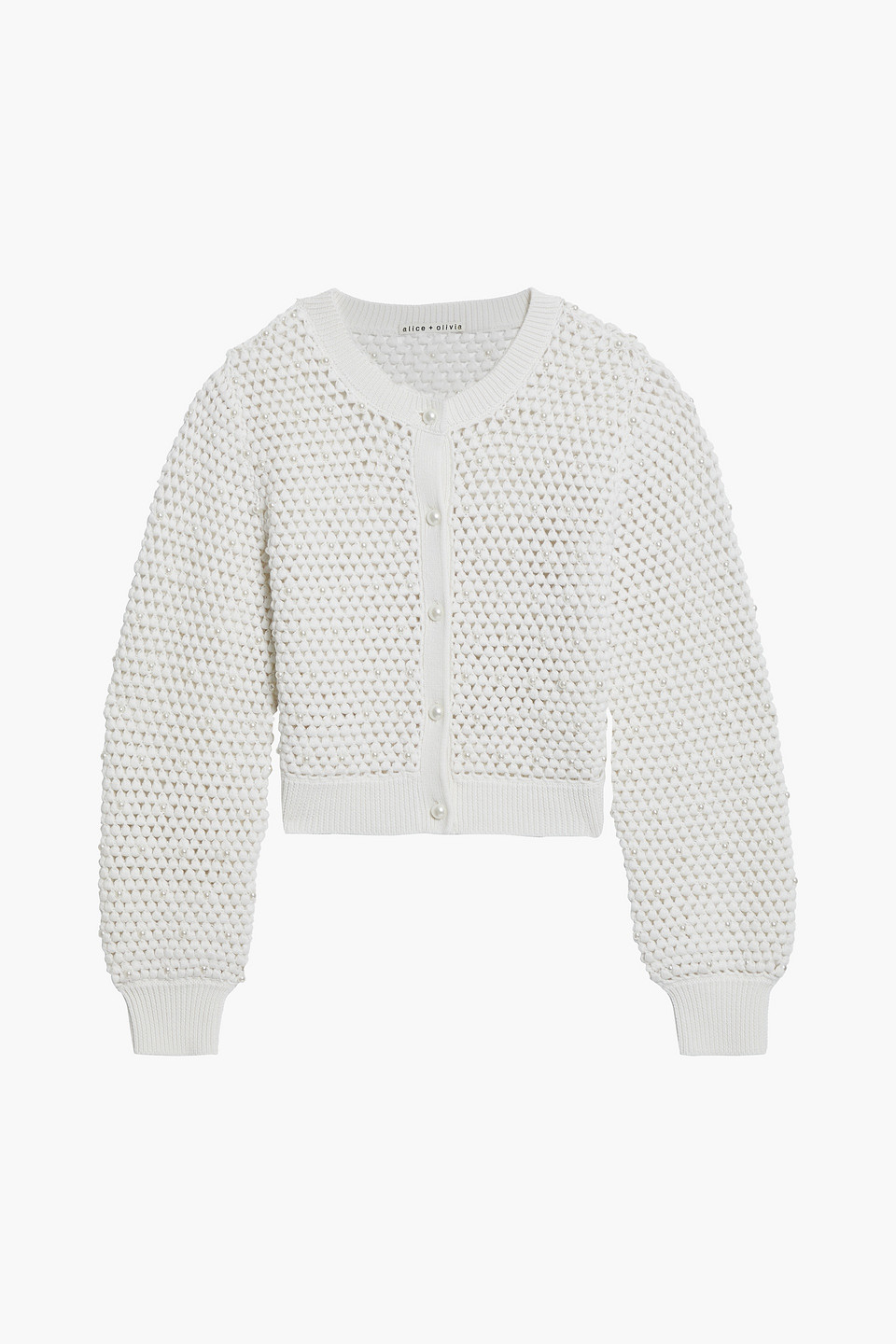 Alice Olivia - Kitty faux pearl-embellished crochet-knit wool cardigan - White - S