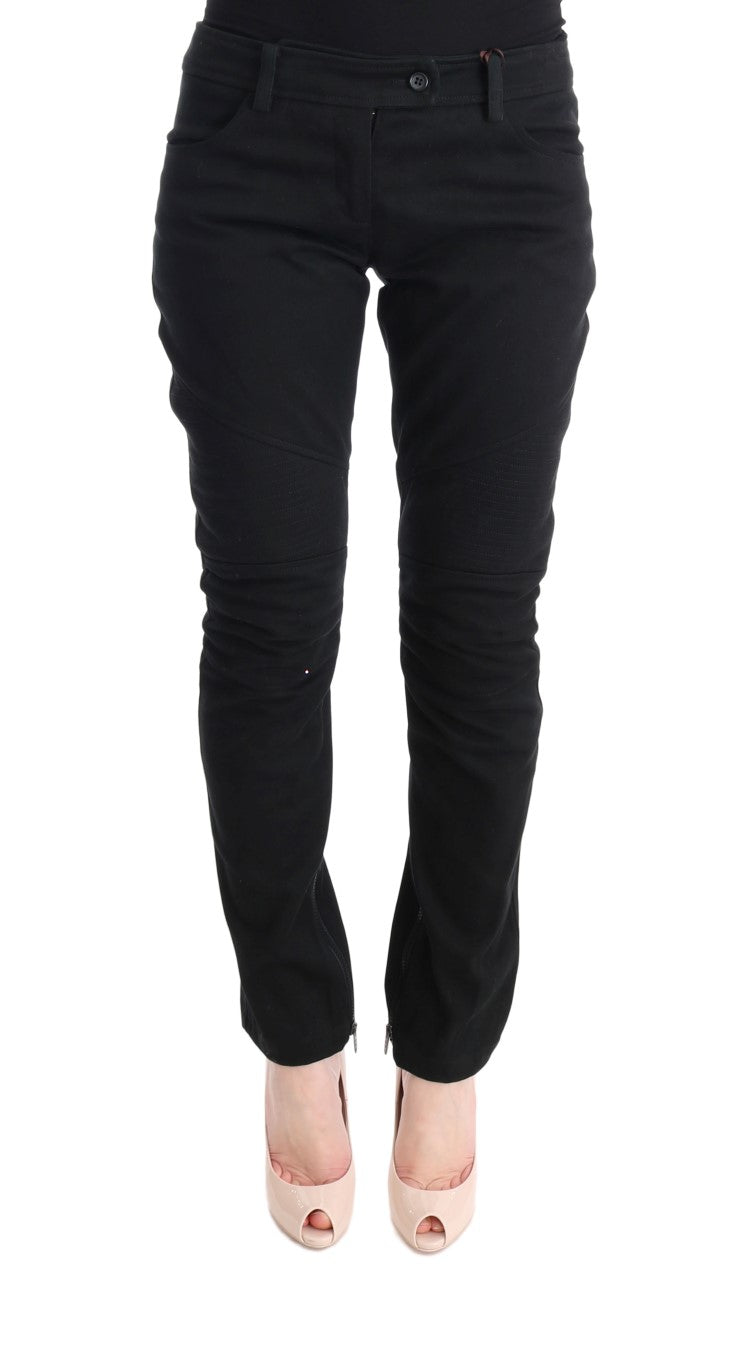 Slim Fit Cotton Trousers — Black