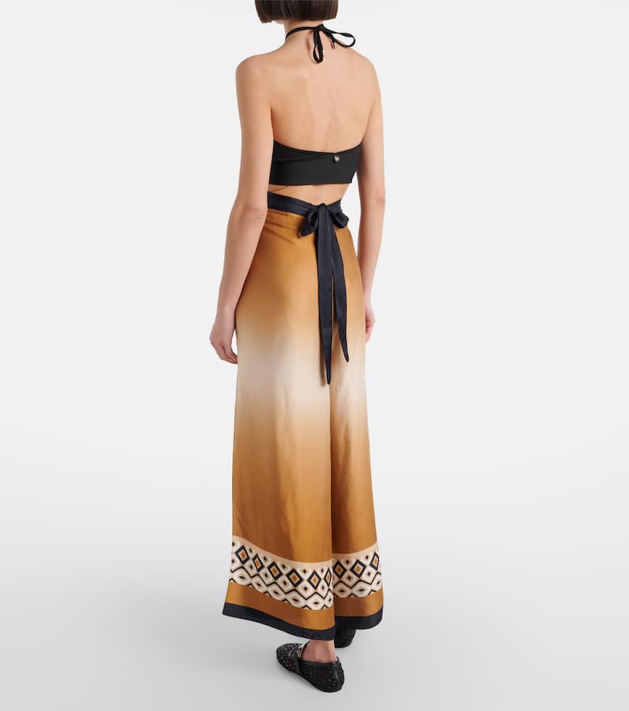 Printed satin cropped wide-leg pants