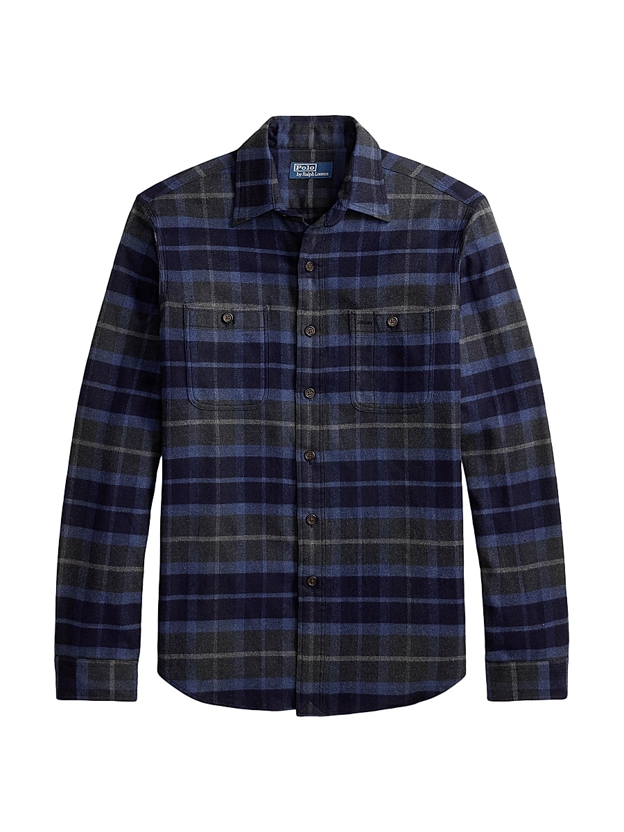Men's Super Ranch Plaid Cotton Flannel Shirt - Navy Grey Heather Multi