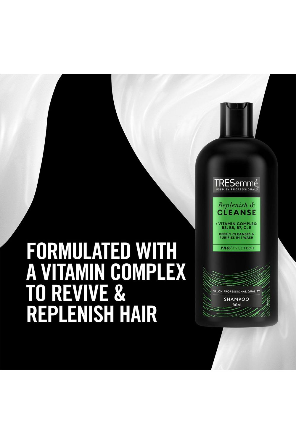 Tresemme 'shampoo' Replenish & Cleanse With Vitamins Complex B, C & E, 2 Pack Of 680 Ml In Black