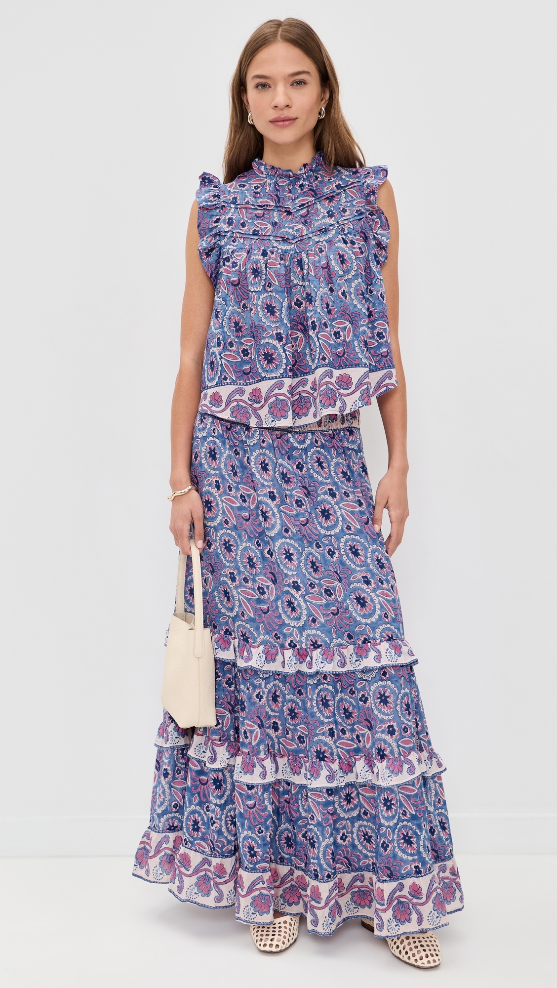 Paris Maxi Skirt Blue with Pink Flower