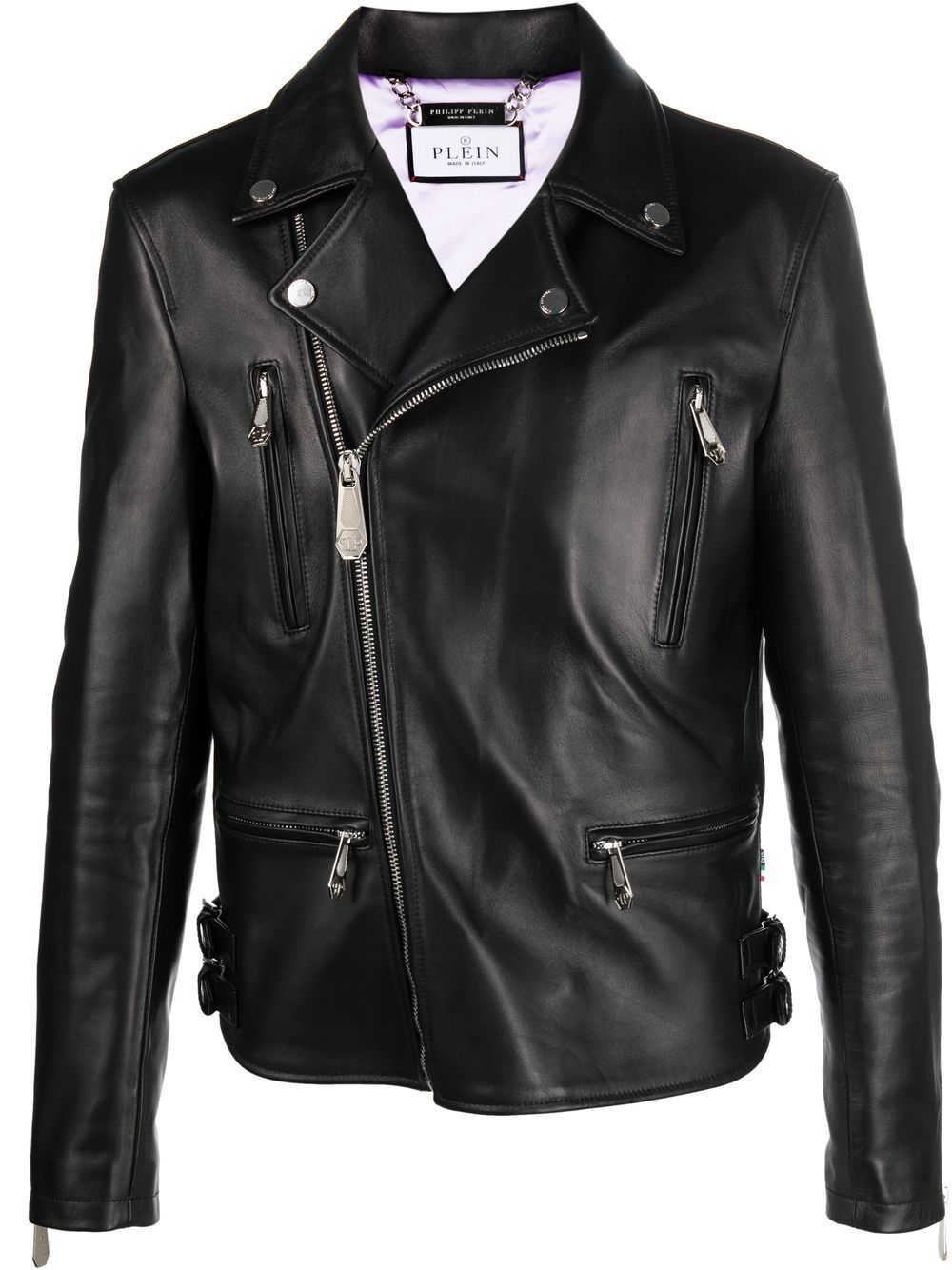 Gothic Plein leather biker jacket - Neutrals