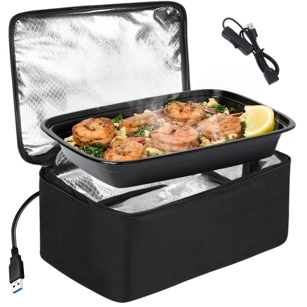 TEMU Portable Lunch Box Heater Innovative Lunch Heater Bag And Adult Heated Lunch Bag For /home/outdoor Reheating And Keeping Food Warm - Black