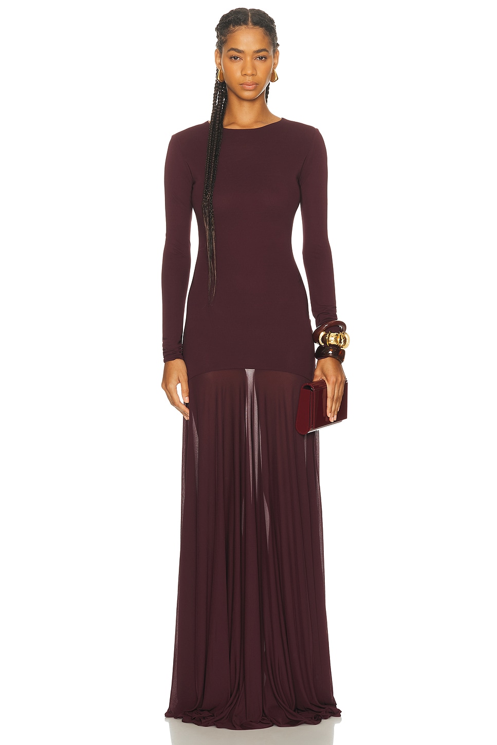 Atlein Long Sleeve Maxi Dress in Burgundy - Burgundy. 40 also