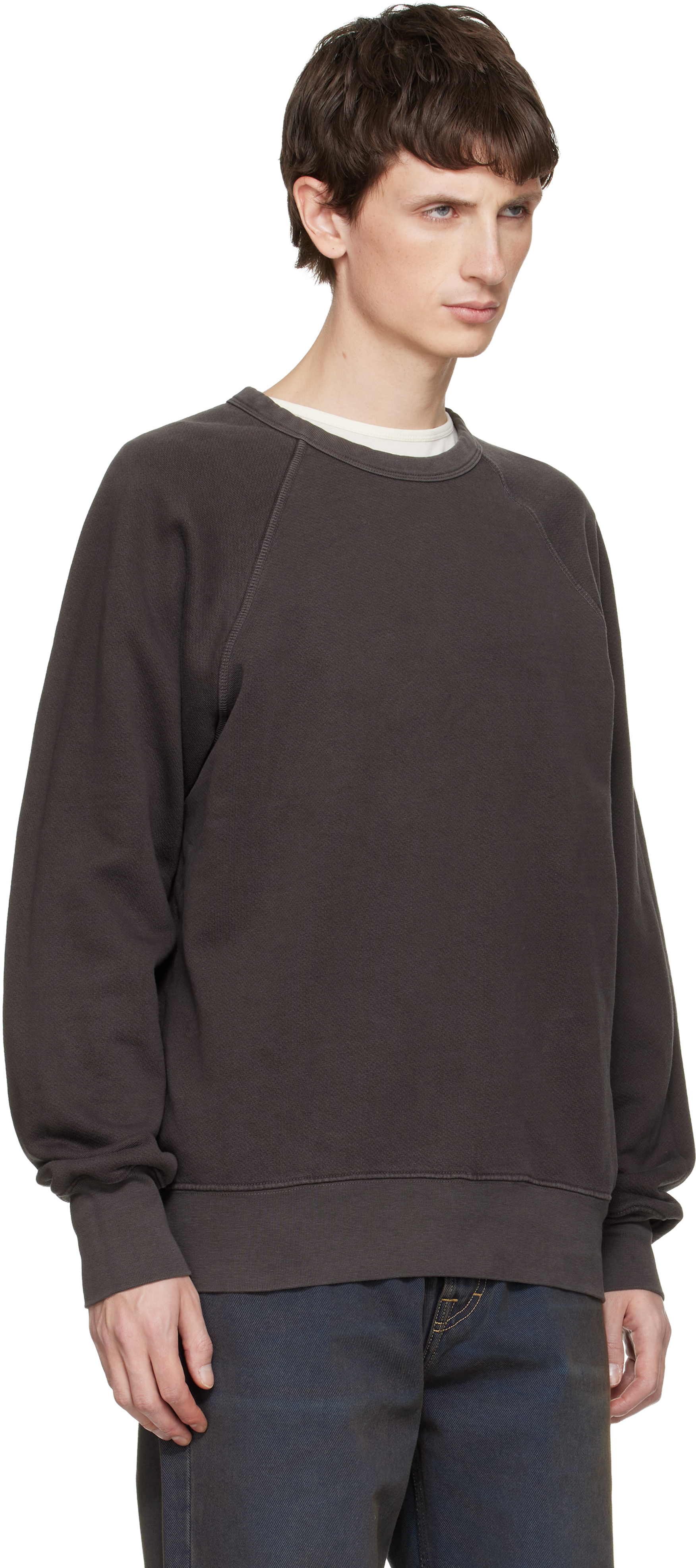 Gray Heavyweight Binded Neck Raglan Sweatshirt
