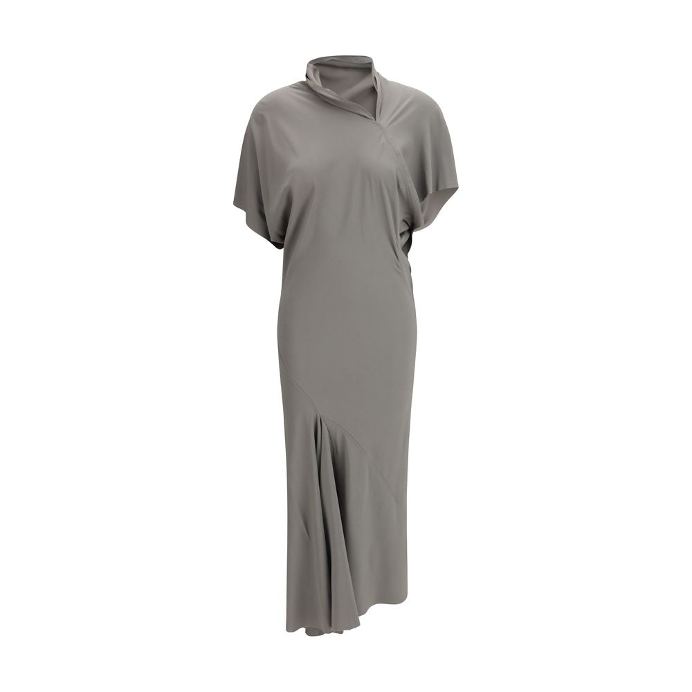 Asymmetric Acetate-Silk Dress — Gray