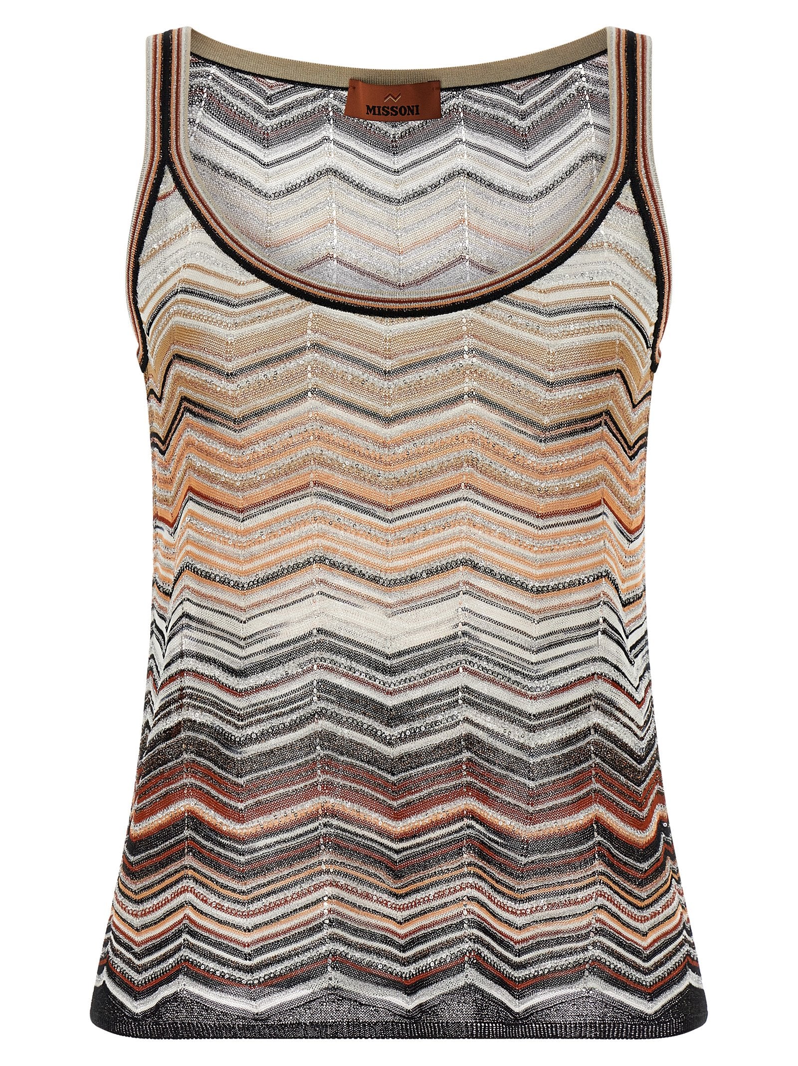 Viscose Chevron Lamé with Sequins Tank Top — Multicolor