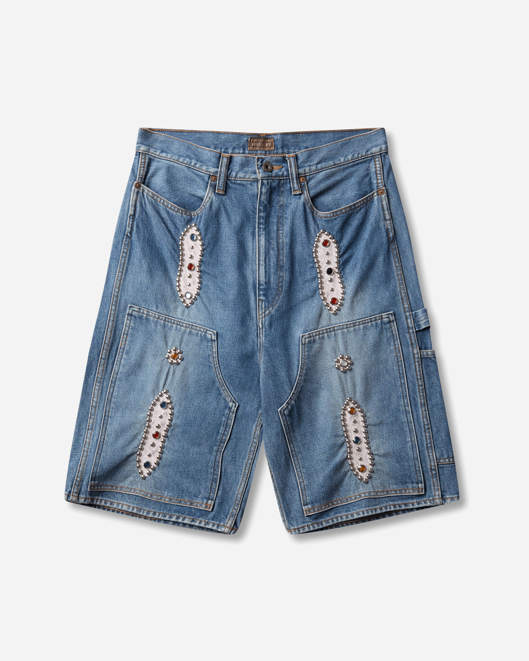 Men s Denim Shorts Studs Remake Washed Indigo