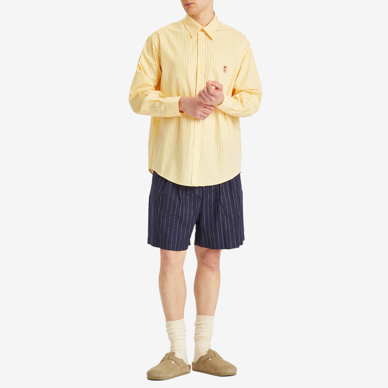 Late Checkout Men's Striped Western Shirt in Yellow/White