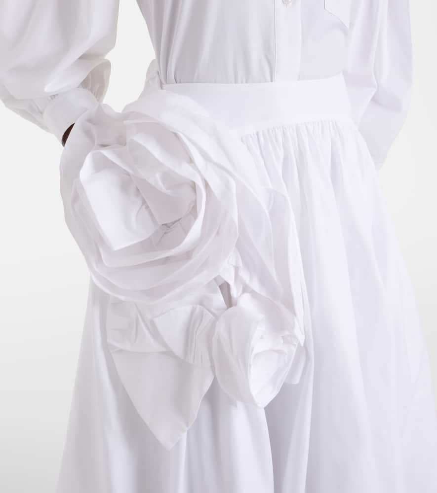Floral-appliqué cotton poplin midi skirt