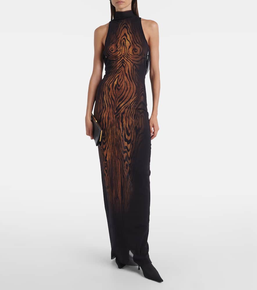 Wood printed mesh maxi dress