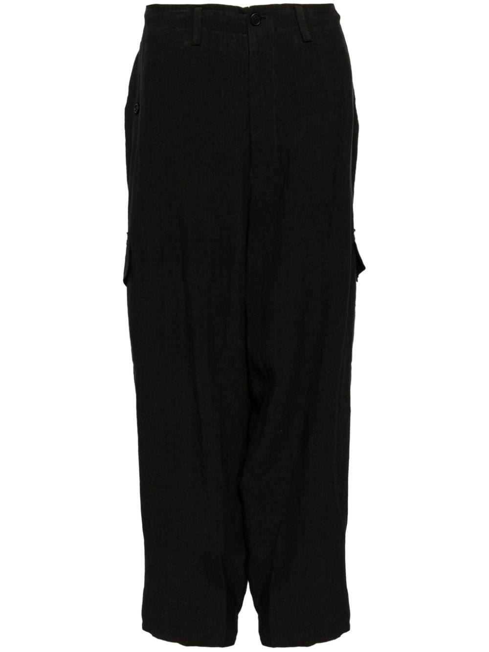 High-waist linen cargo skirt - Black