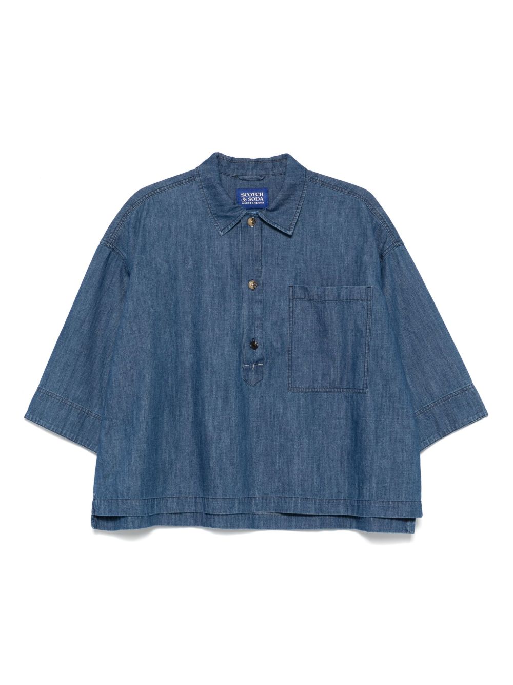 Denim polo top - Blue