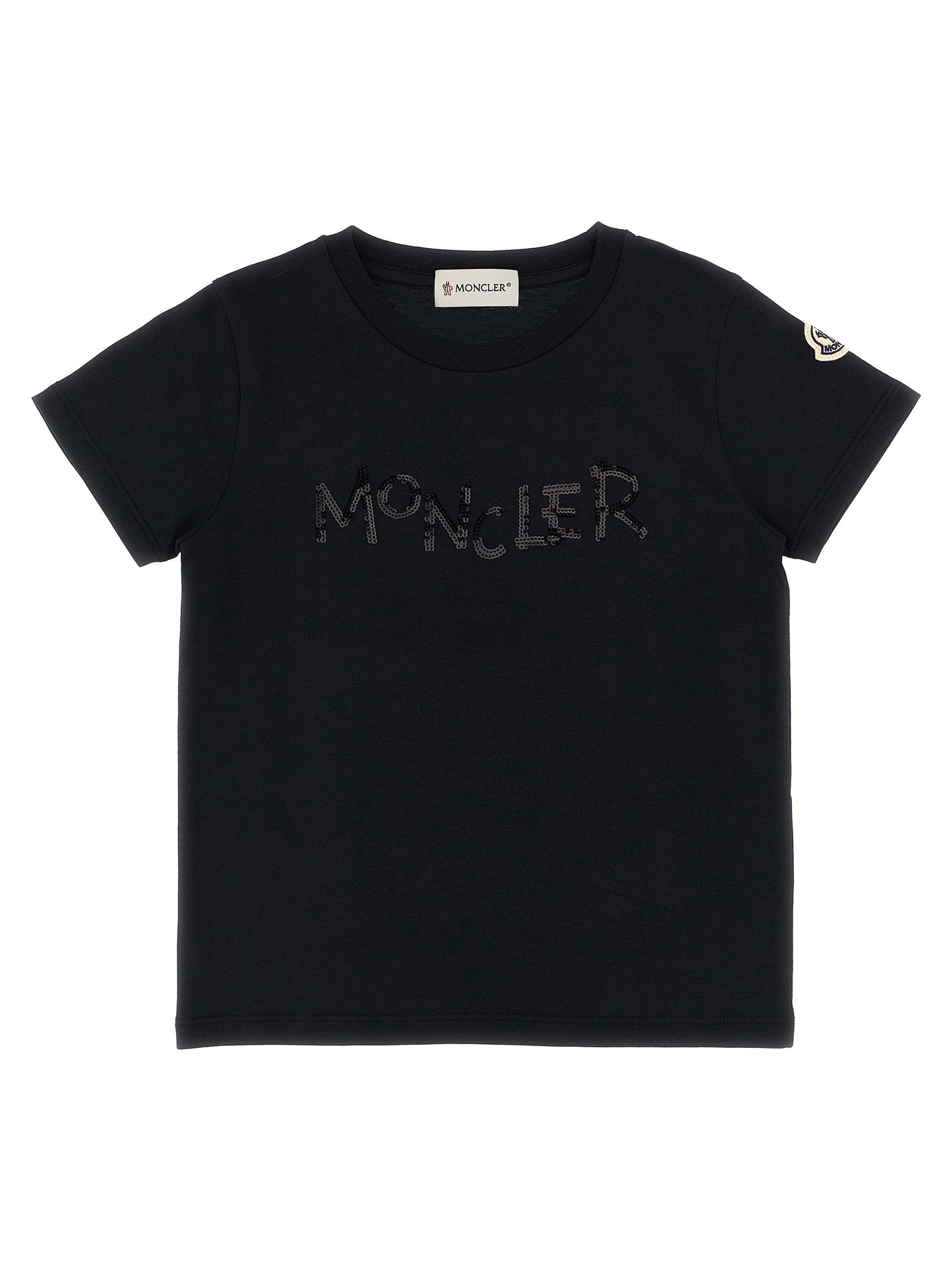 Sequin-Logo Cotton T-Shirt — Black