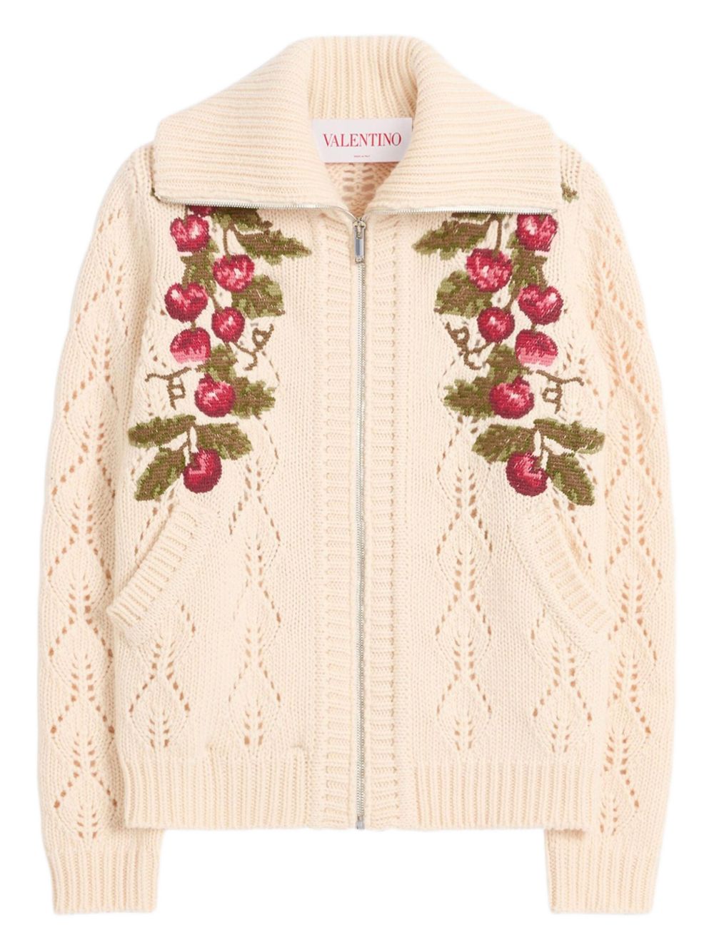 Cherry-embroidered cardigan - Neutrals