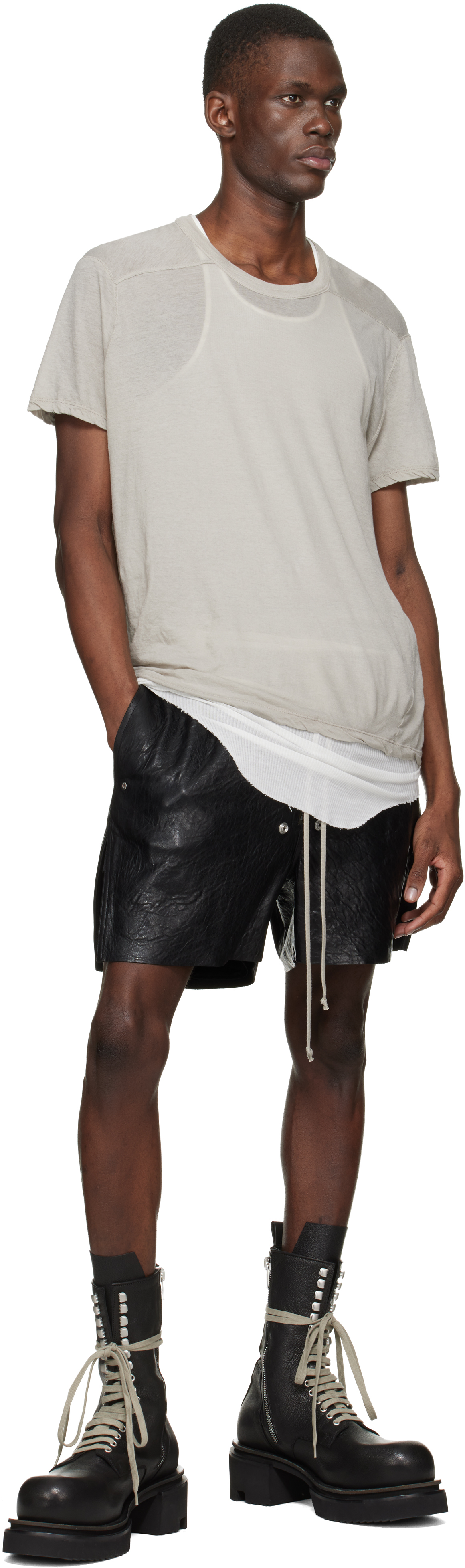 Black Temple Bela Boxers Leather Shorts