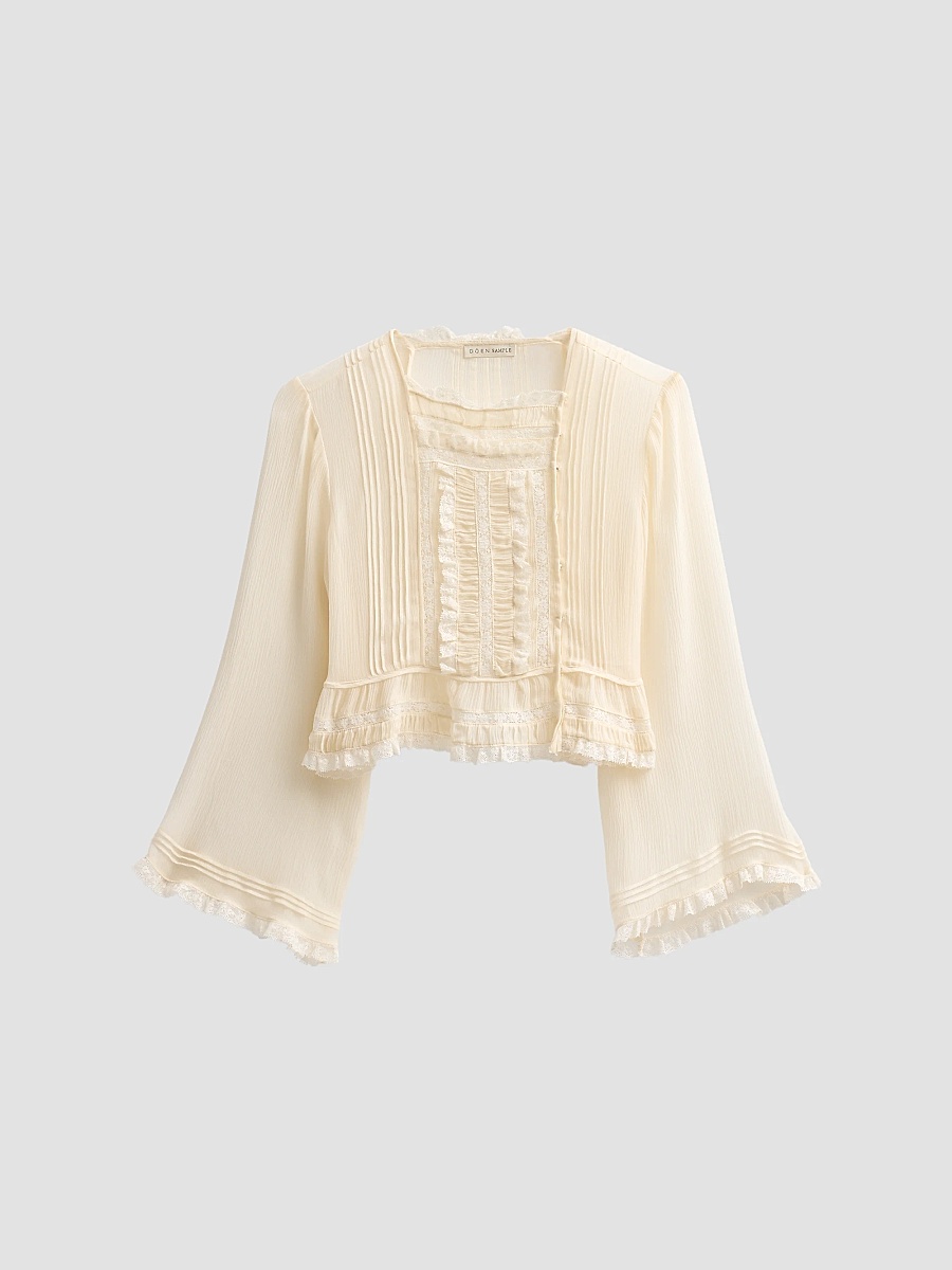 Women's Elodine Lace-Trim Silk Plissé Top - Sea Salt