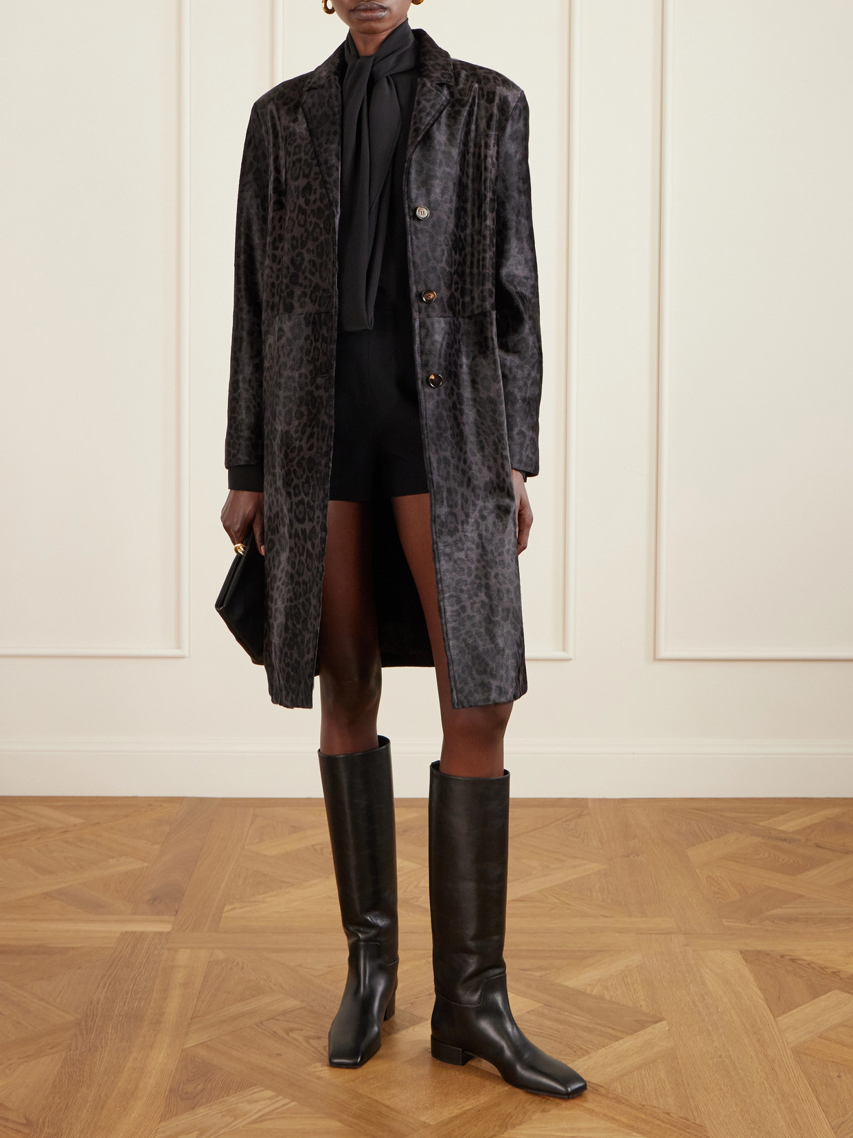 Gabriele Leopard-print Calf Hair Coat - Gray