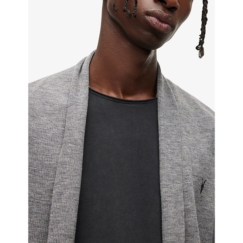 Mens Grey Marl Mode Open-front Wool Cardigan