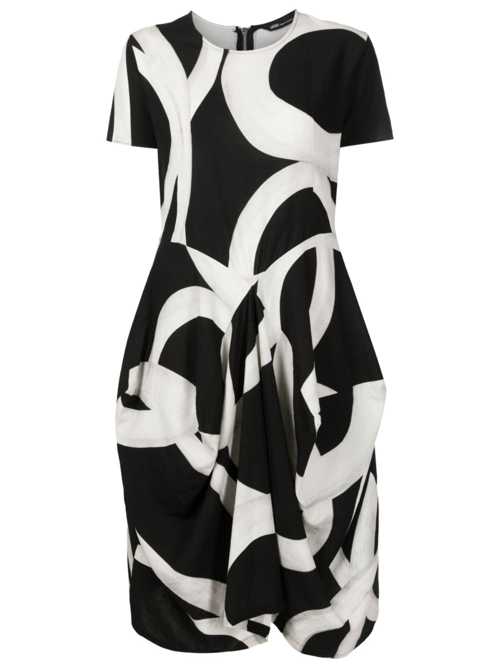 Abstract-pattern draped dress - Black