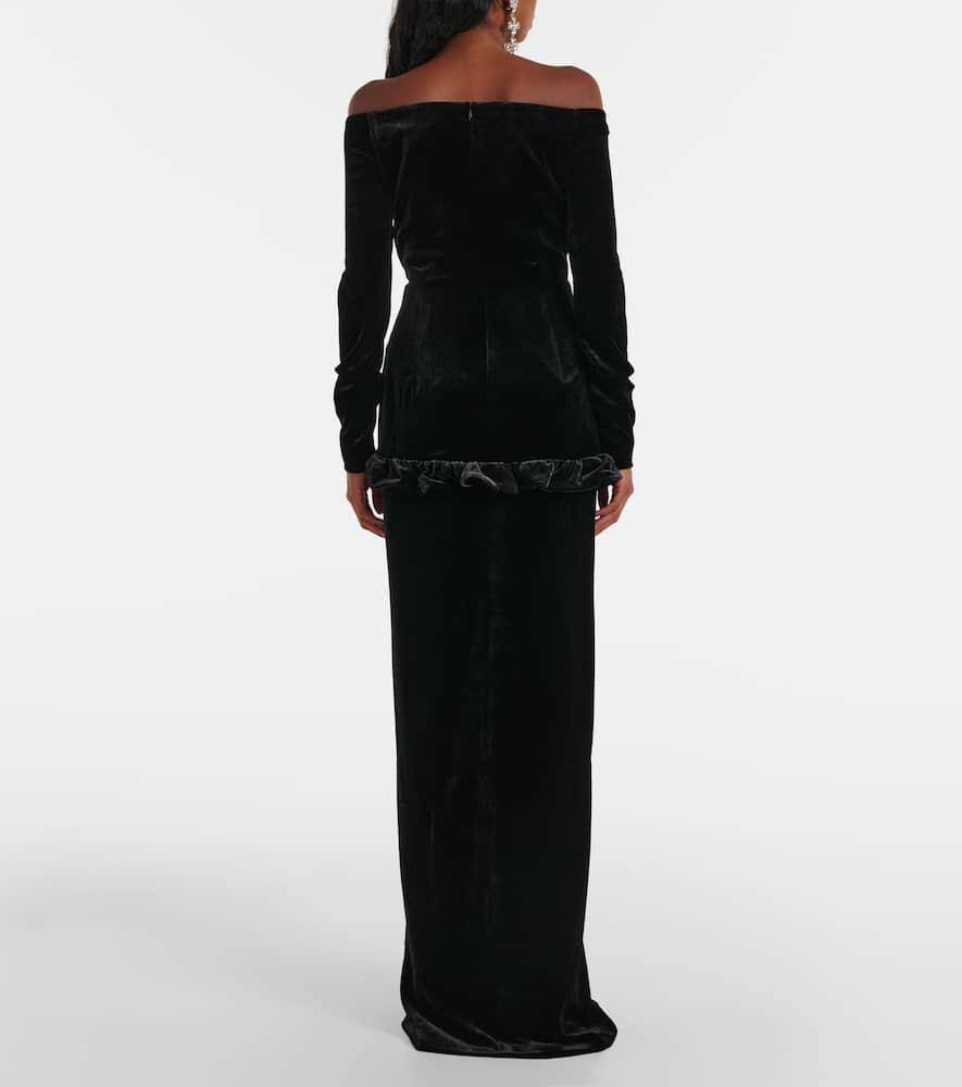 Bow-detail off-shoulder velvet gown