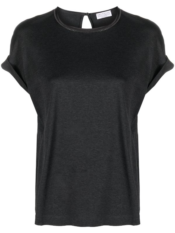 Keyhole-Detail Cotton T-Shirt — Anthracite Grey