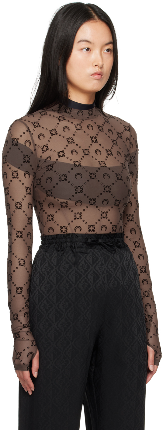 Marine Serre SSENSE Exclusive Brown Moonogram Second Skin Turtleneck