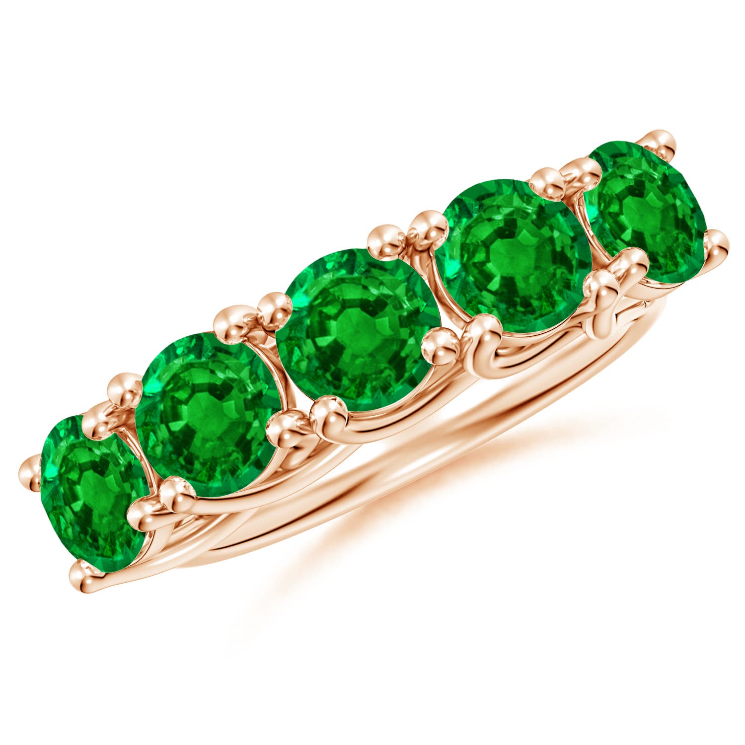 Angara 2.75 Carats Half Eternity Five Stone Emerald Wedding Band in 18K Rose Gold