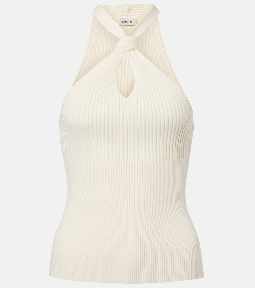 Andrea ribbed-knit halterneck top