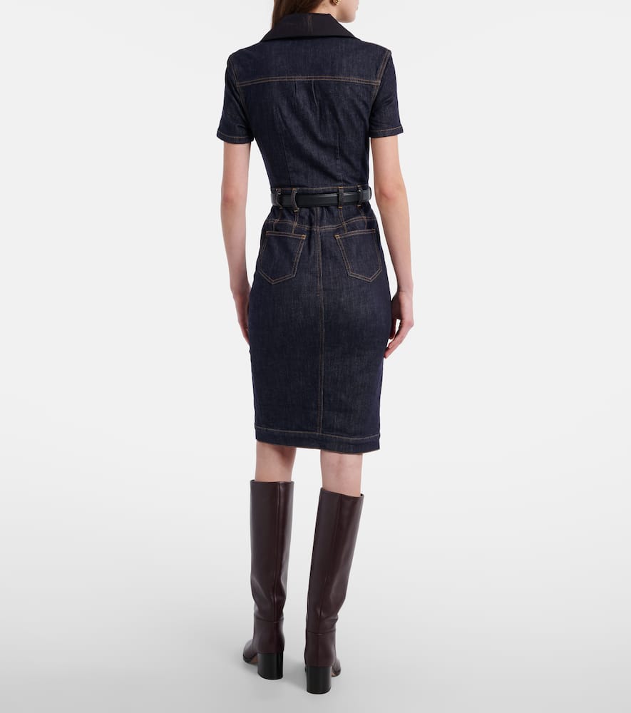 Belted denim midi dress