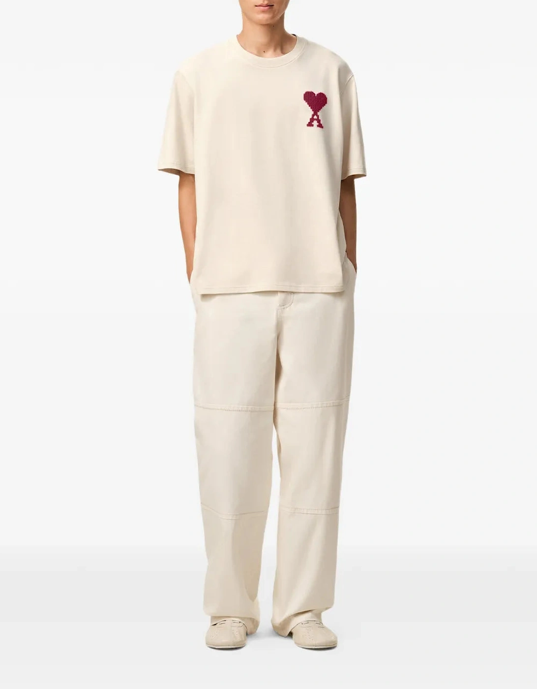 Men's AMI Paris Heart Zigzag T-Shirt Beige - Tan