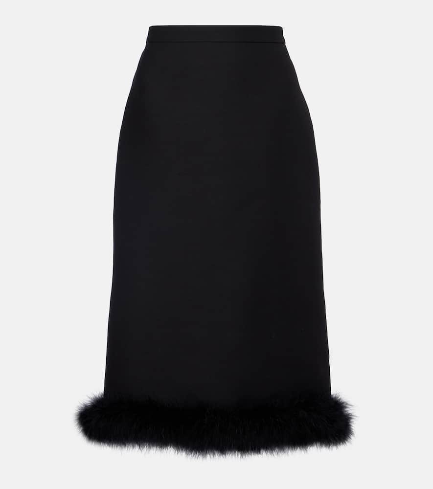 Feather-trimmed wool and silk Crepe Couture midi skirt