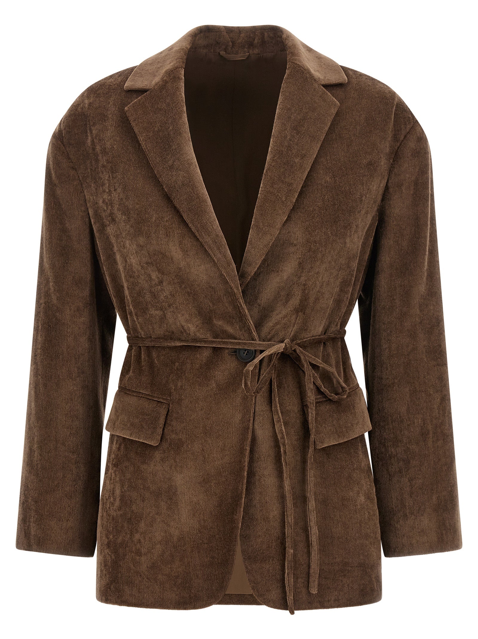Microribbed Velvet Blazer — Brown