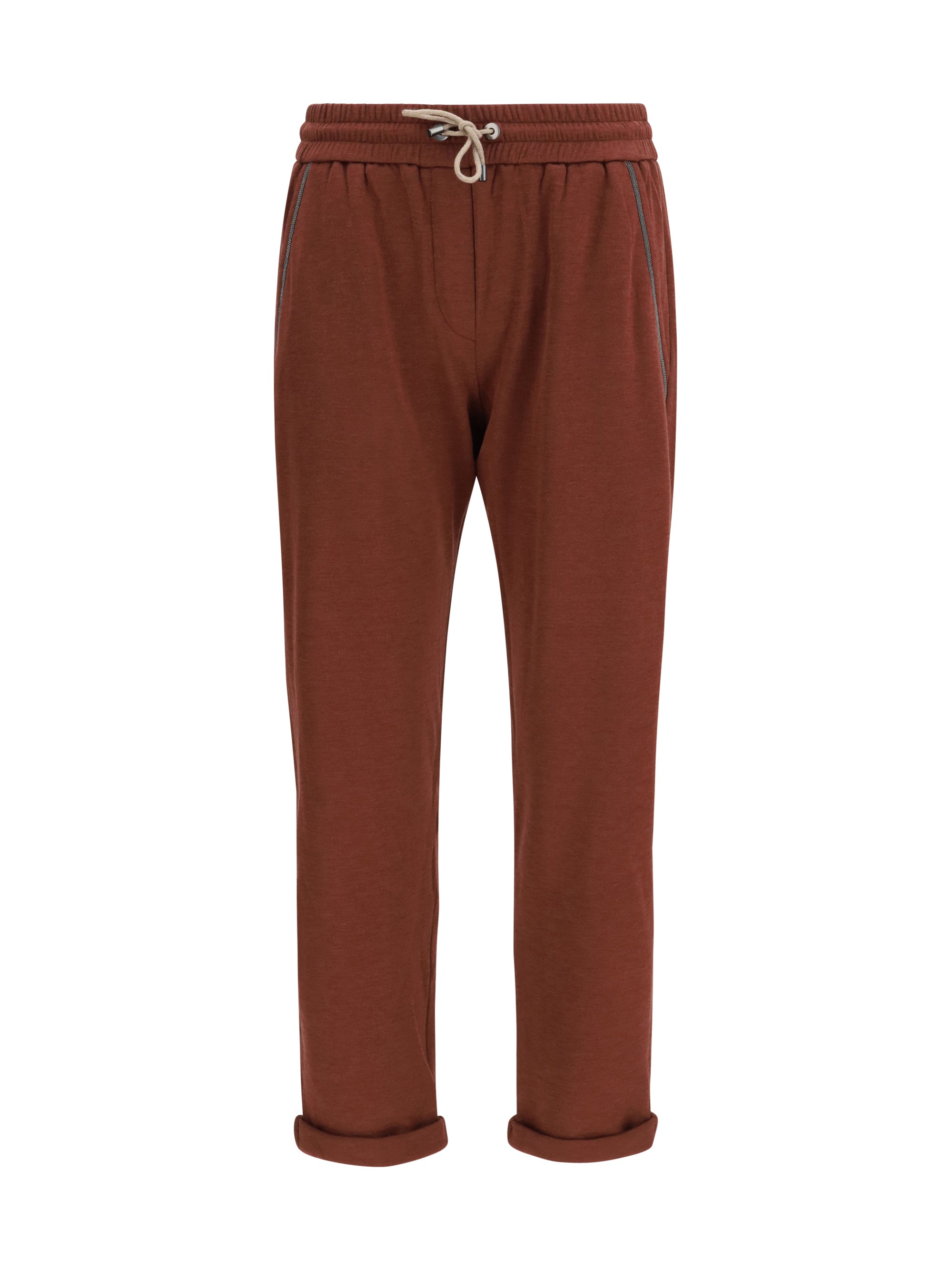 Jewel-Embellished Cotton-Silk Joggers — Burgundy