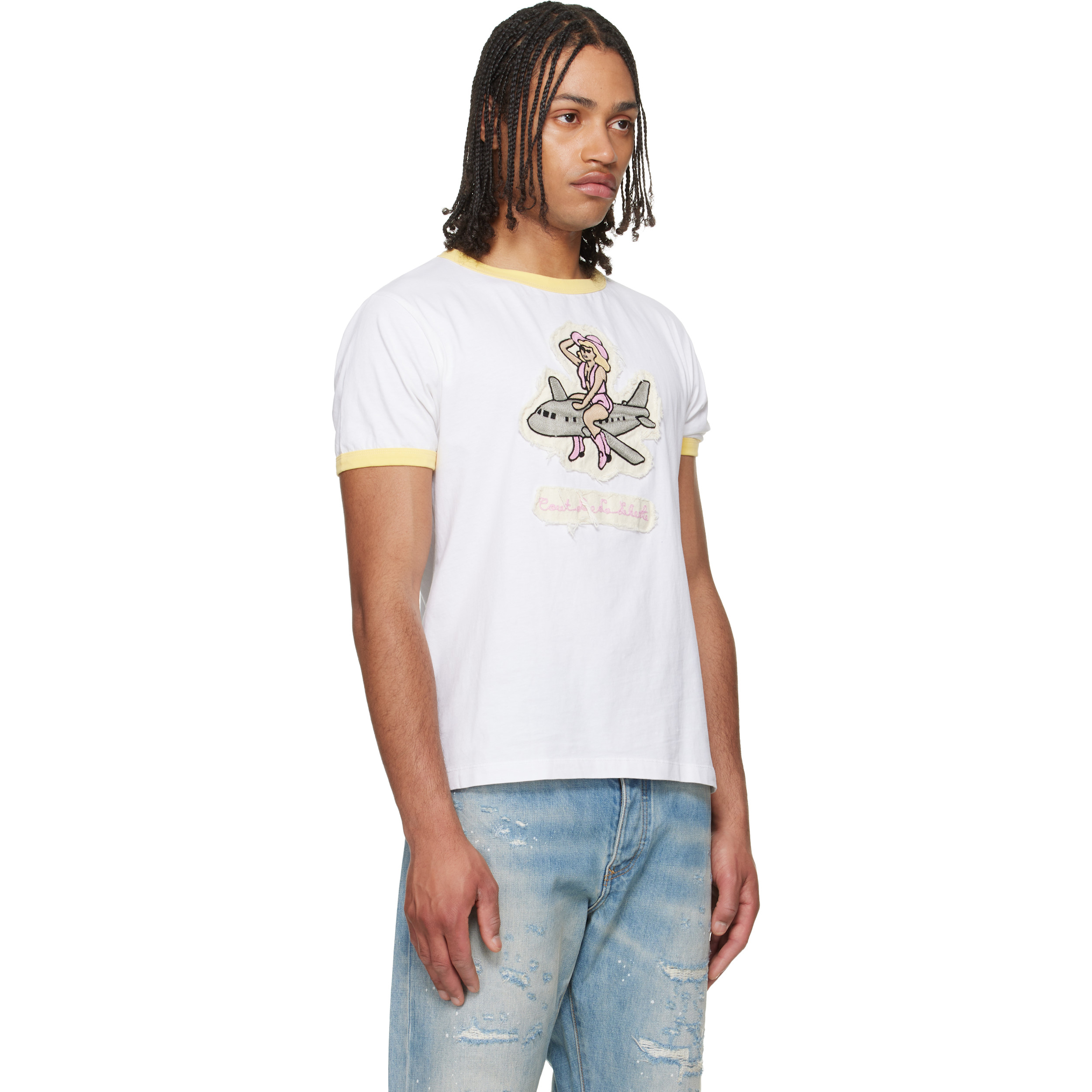 White Weston Mile High Embroidered Crew Ringer T-shirt
